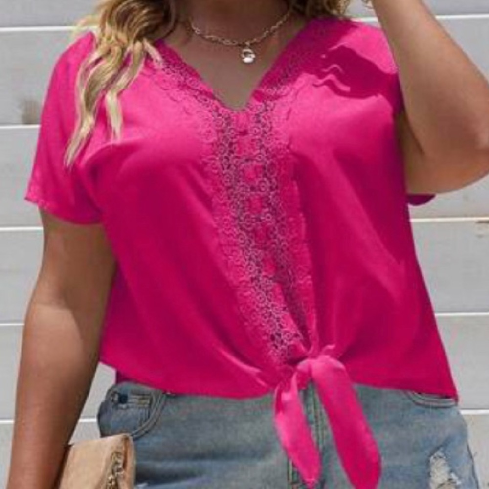 NWT Pink Lace Knot Hem Top